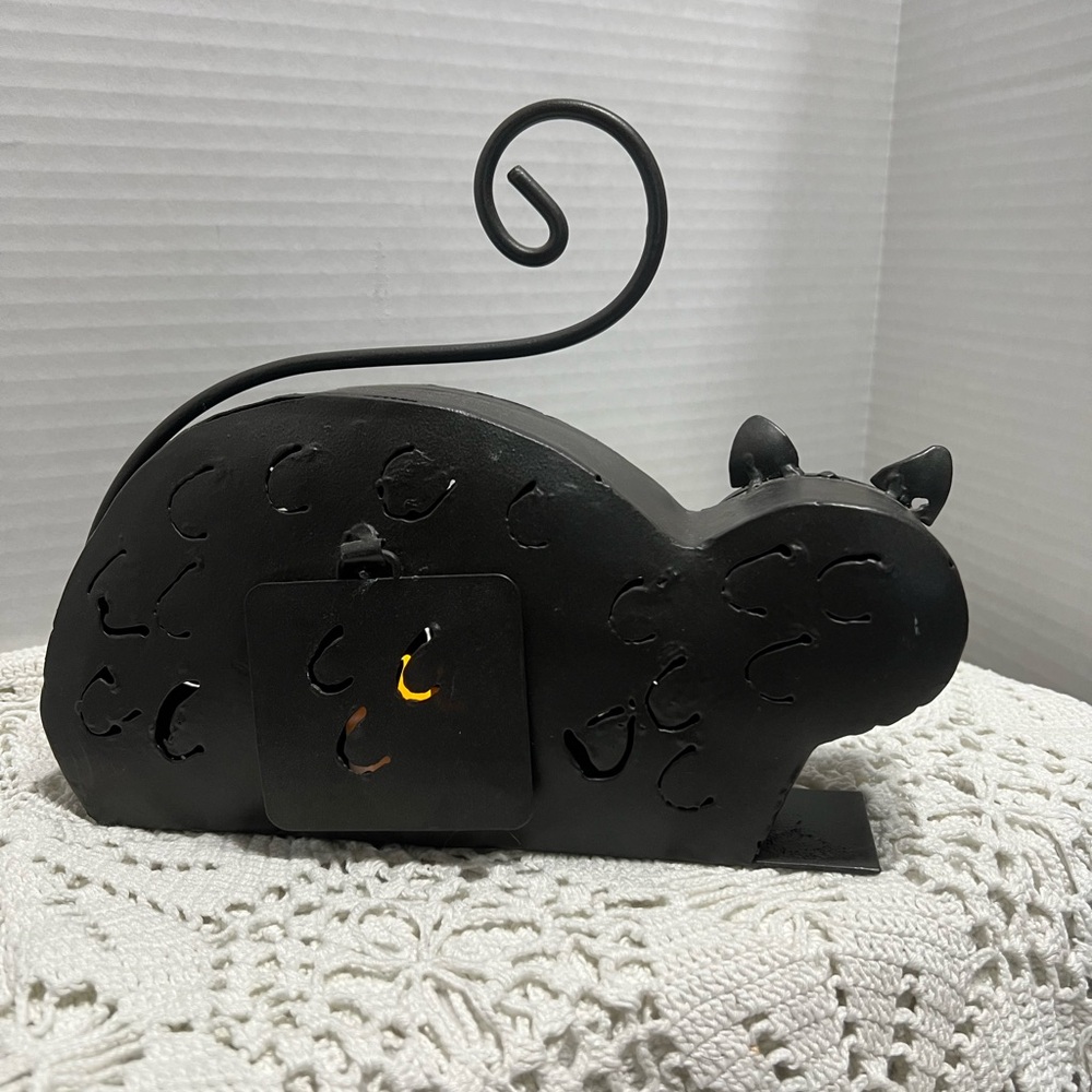 Black Cat Metal Candle Holder